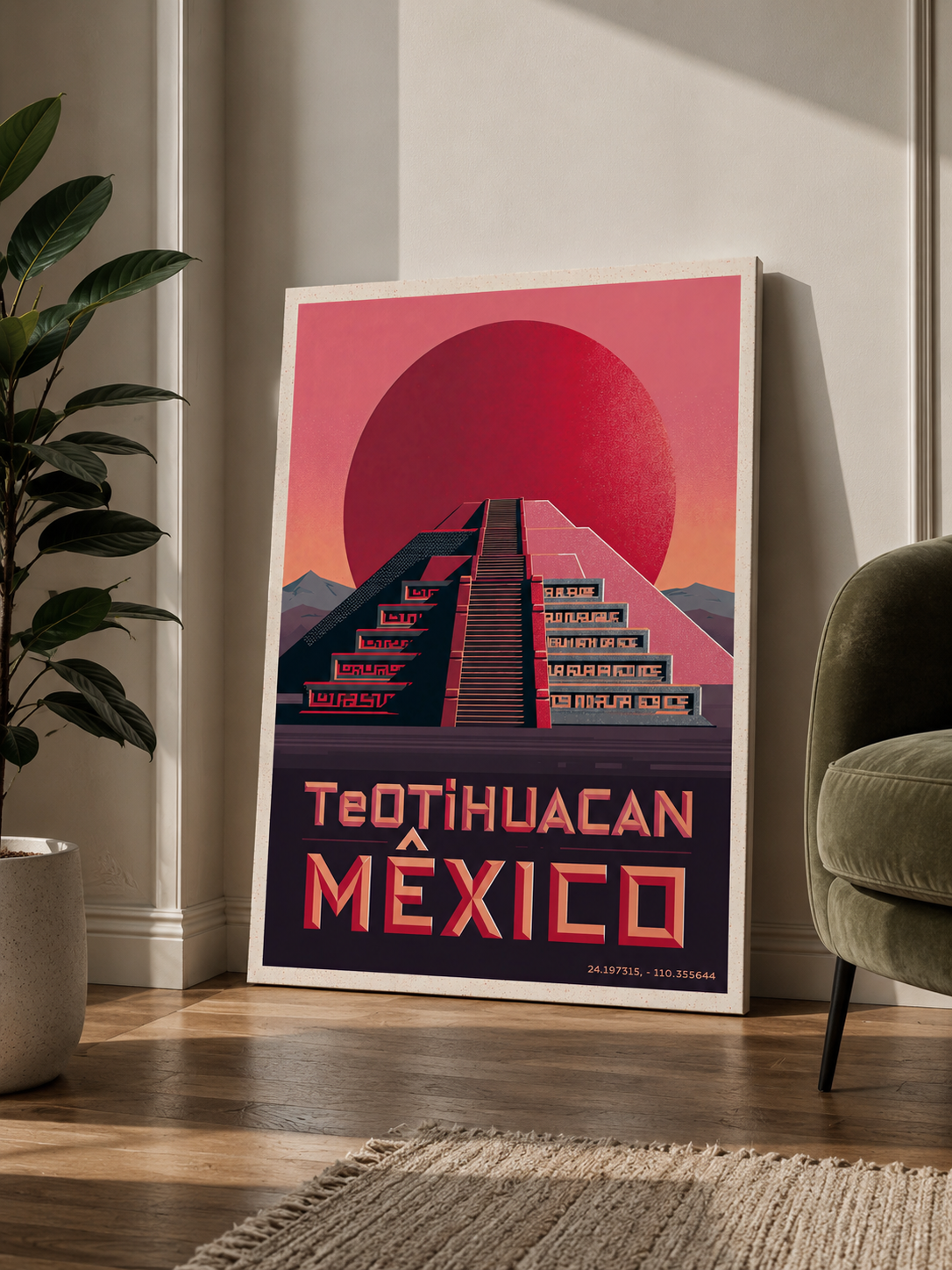 Teotihuacan Mexiko Poster - Wall Art Decor - lifestyle shot - teotihuacan mexico poster, mexico travel wall art