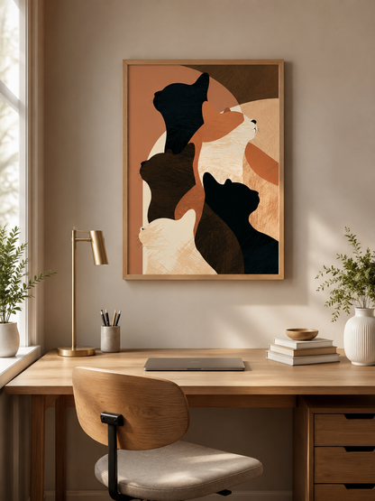 Terracotta Cat Wall Art - Wall Art Decor - close-up - terracotta cat wall art, abstract cat poster