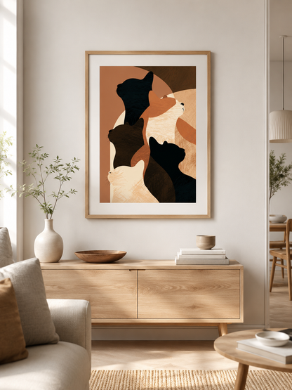 Terracotta Cat Wall Art - Wall Art Decor - lifestyle shot - terracotta cat wall art, abstract cat poster