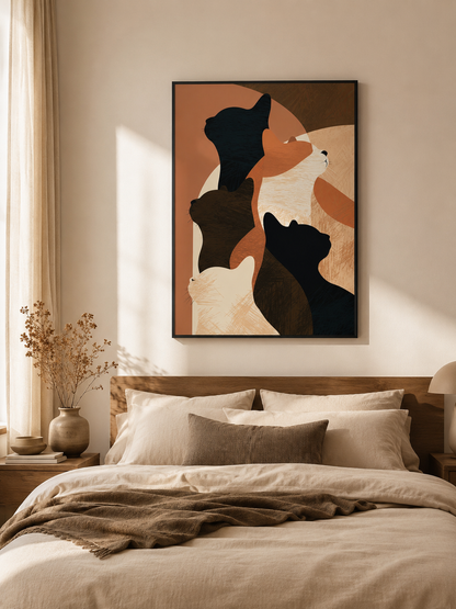 Terracotta Cat Wall Art - Wall Art Decor - close-up - terracotta cat wall art, abstract cat poster