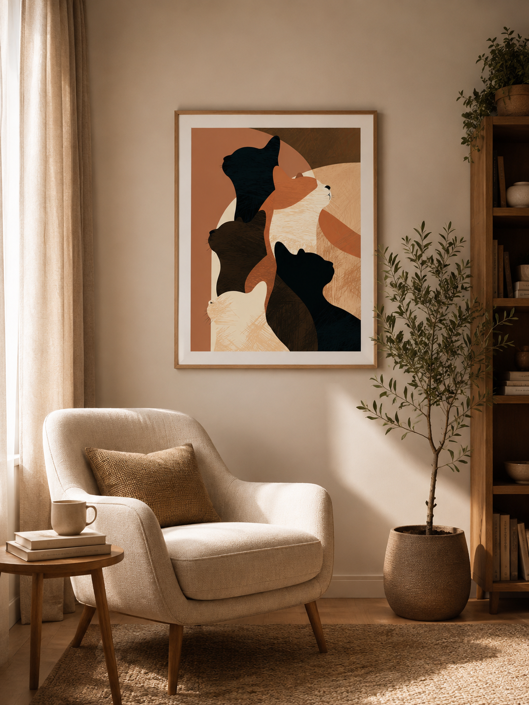 Terracotta Cat Wall Art - Wall Art Decor - alternate angle - terracotta cat wall art, abstract cat poster