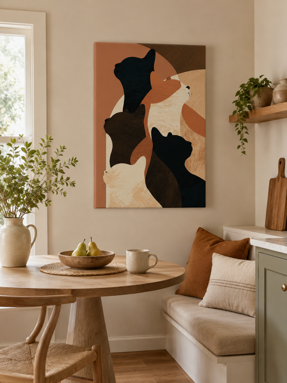 Terracotta Cat Wall Art - Wall Art Decor - packaging - terracotta cat wall art, abstract cat poster