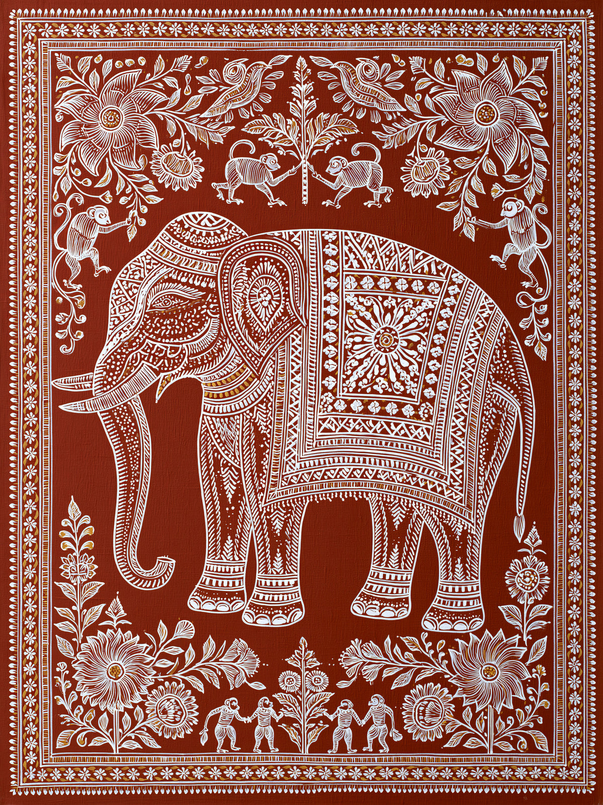 Terracotta Elephant Wall Art - Wall Art Decor - front view - terracotta elephant wall art, indian elephant decor