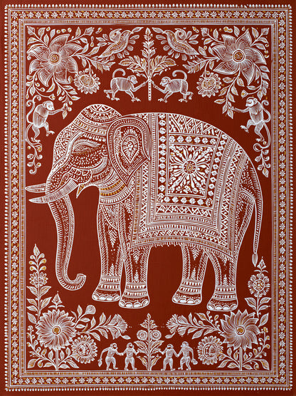 Terracotta Elephant Wall Art - Wall Art Decor - front view - terracotta elephant wall art, indian elephant decor
