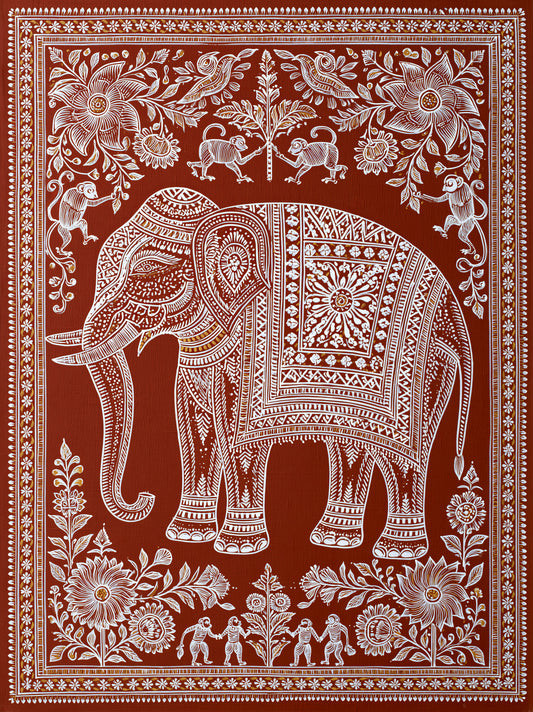 Terracotta Elephant Wall Art - Wall Art Decor - front view - terracotta elephant wall art, indian elephant decor