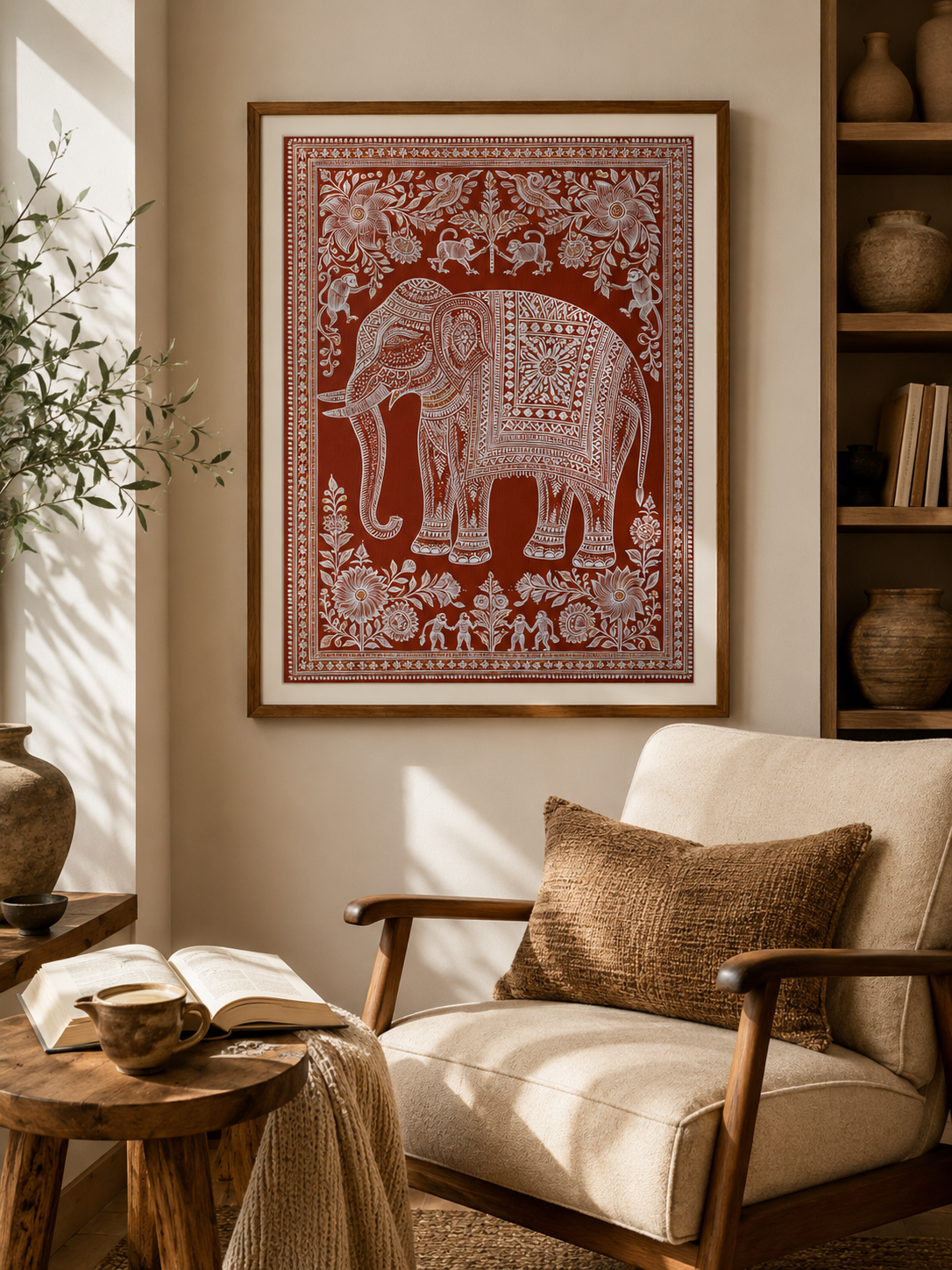 Terracotta Elephant Wall Art - Wall Art Decor - alternate angle - terracotta elephant wall art, indian elephant decor