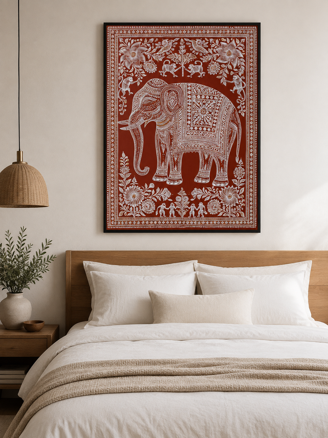Terracotta Elephant Wall Art - Wall Art Decor - lifestyle shot - terracotta elephant wall art, indian elephant decor