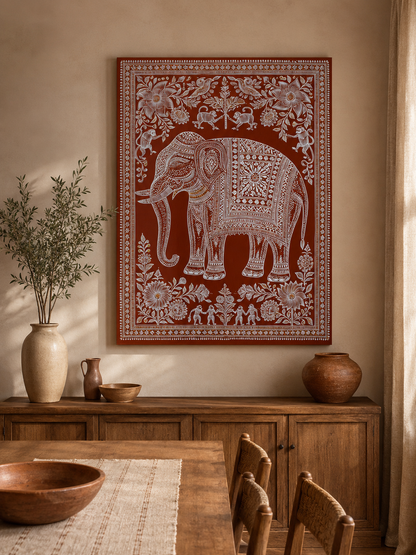 Terracotta Elephant Wall Art - Wall Art Decor - alternate angle - terracotta elephant wall art, indian elephant decor