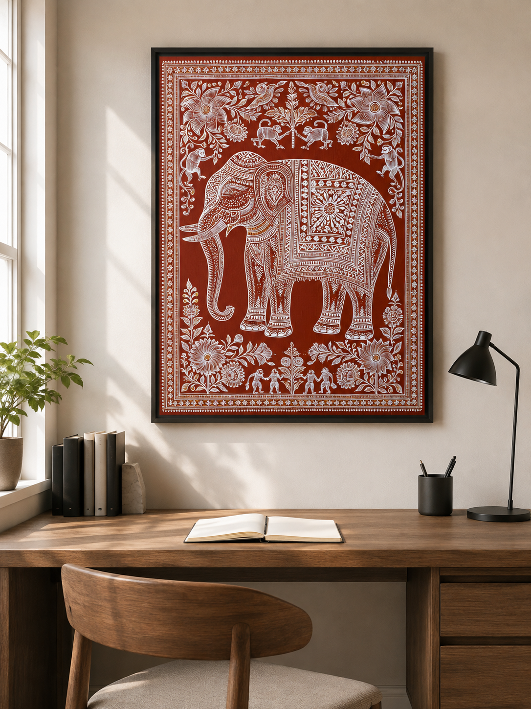 Terracotta Elephant Wall Art - Wall Art Decor - front view - terracotta elephant wall art, indian elephant decor