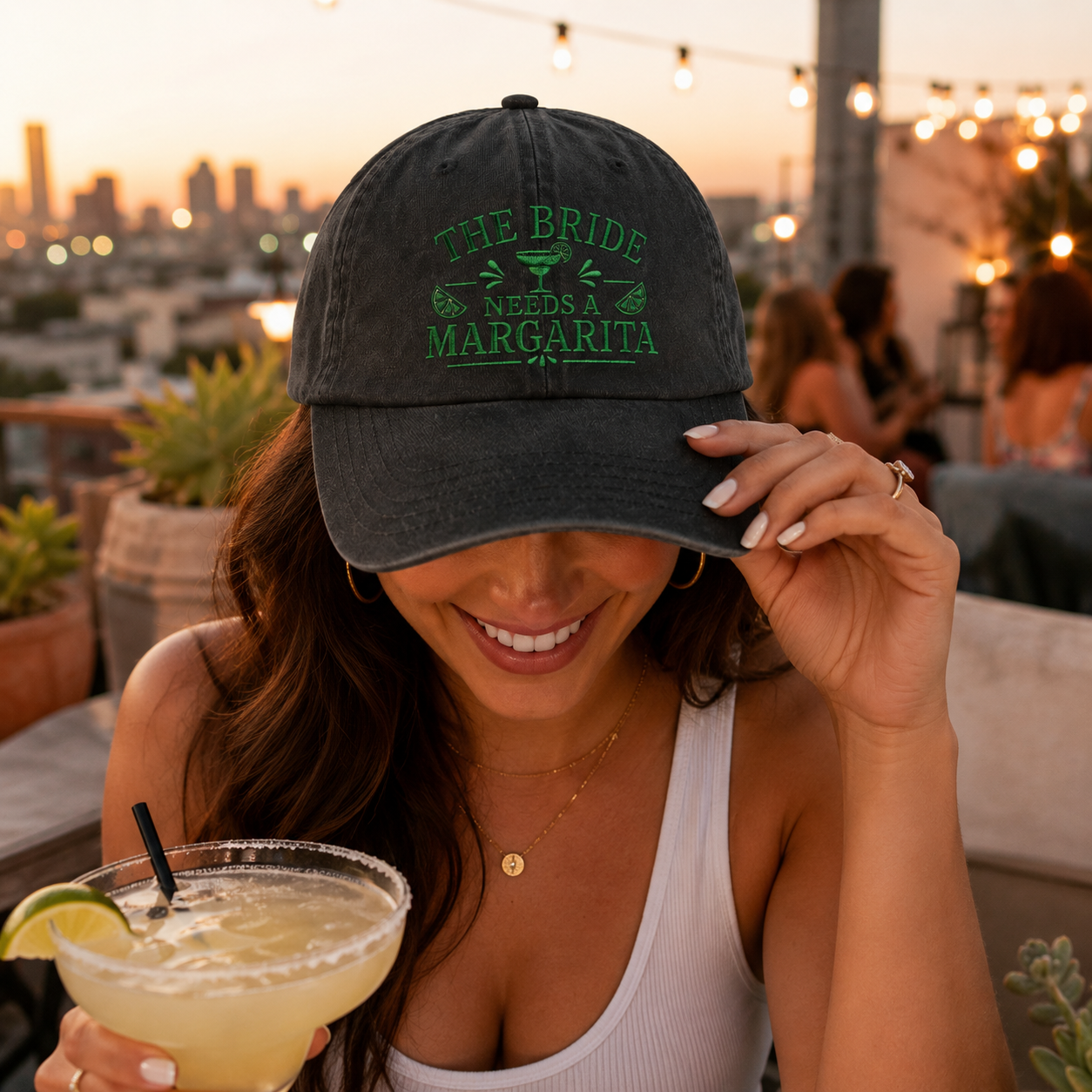 The Bride Needs a Margarita Embroidered Washed Cap - Washed Cap - detail