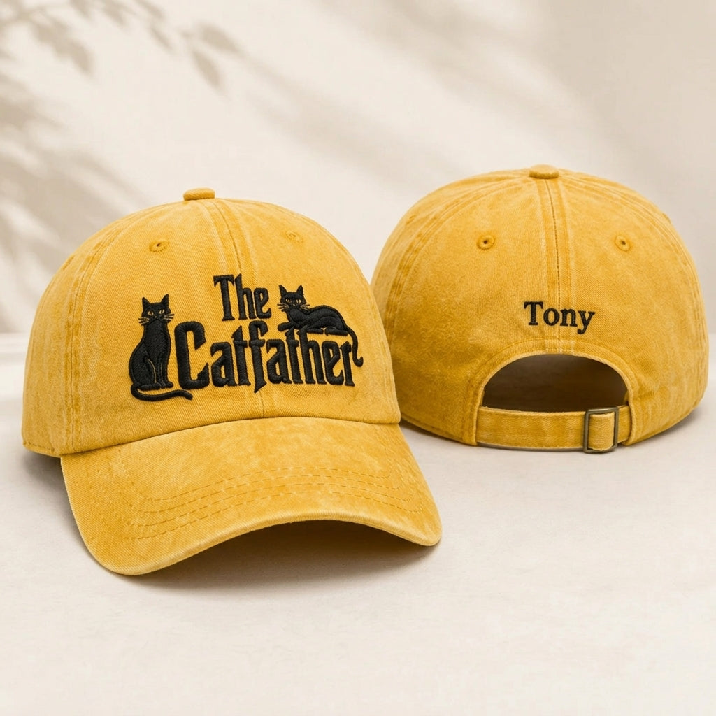 The Catfather Embroidered Washed Cap - Washed Cap - front view