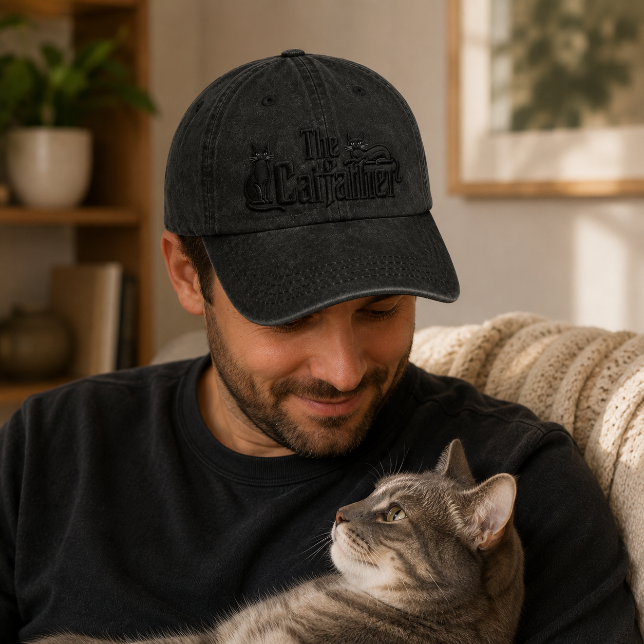 The Catfather Embroidered Washed Cap - Washed Cap - side view