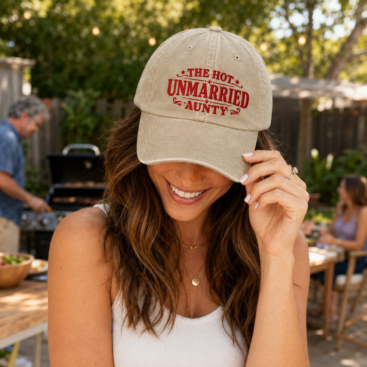 The Hot Unmarried Aunty Embroidered Washed Cap - Washed Cap - side view
