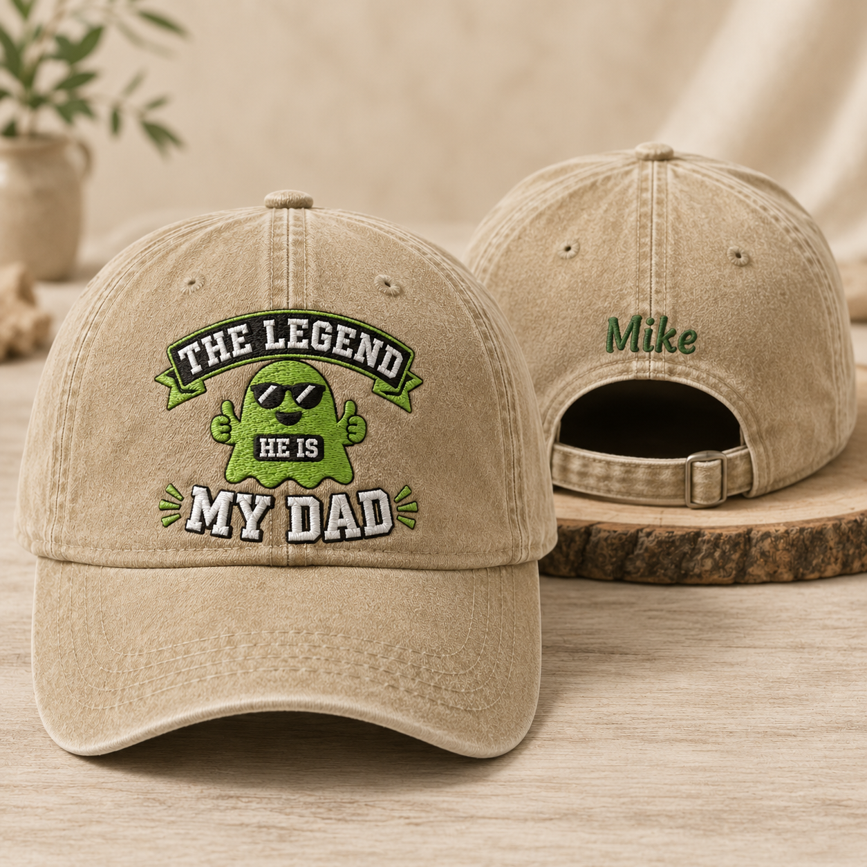 The Legend My Dad Embroidered Washed Cap - Washed Cap - front view