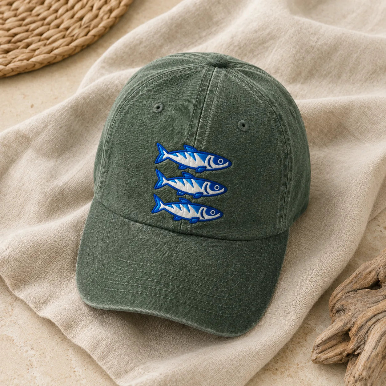 Three Blue Sardines Washed Cap - washed cap - alternate angle