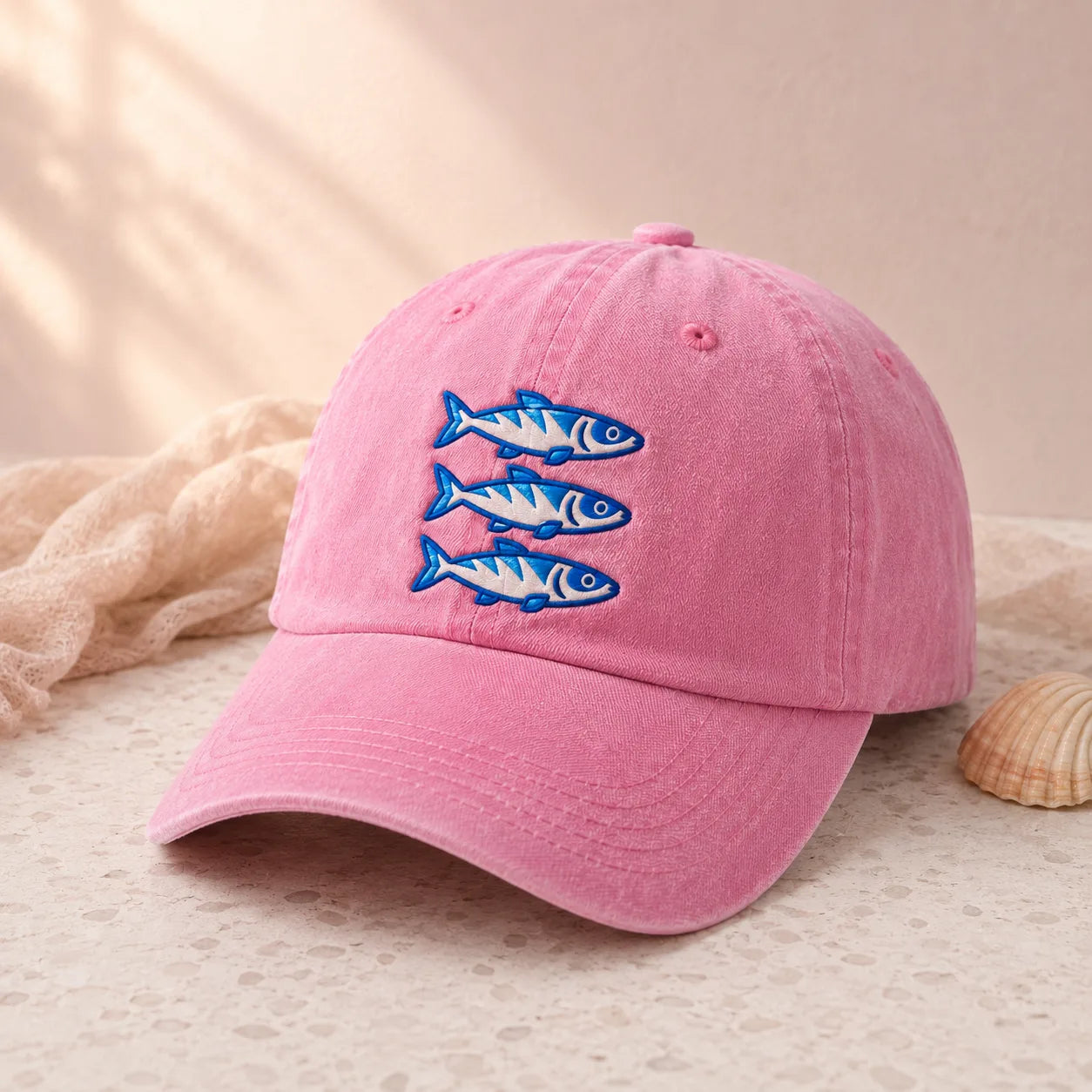 Three Blue Sardines Washed Cap - washed cap - in use