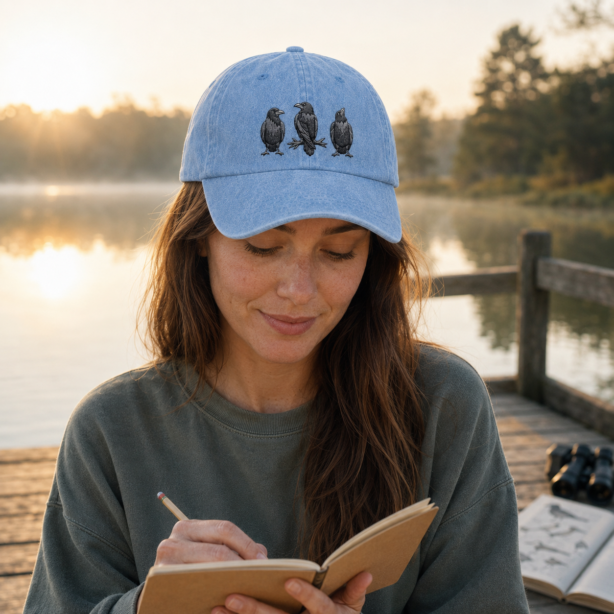 Three Raven Embroidered Washed Cap - Washed Cap - alternate angle