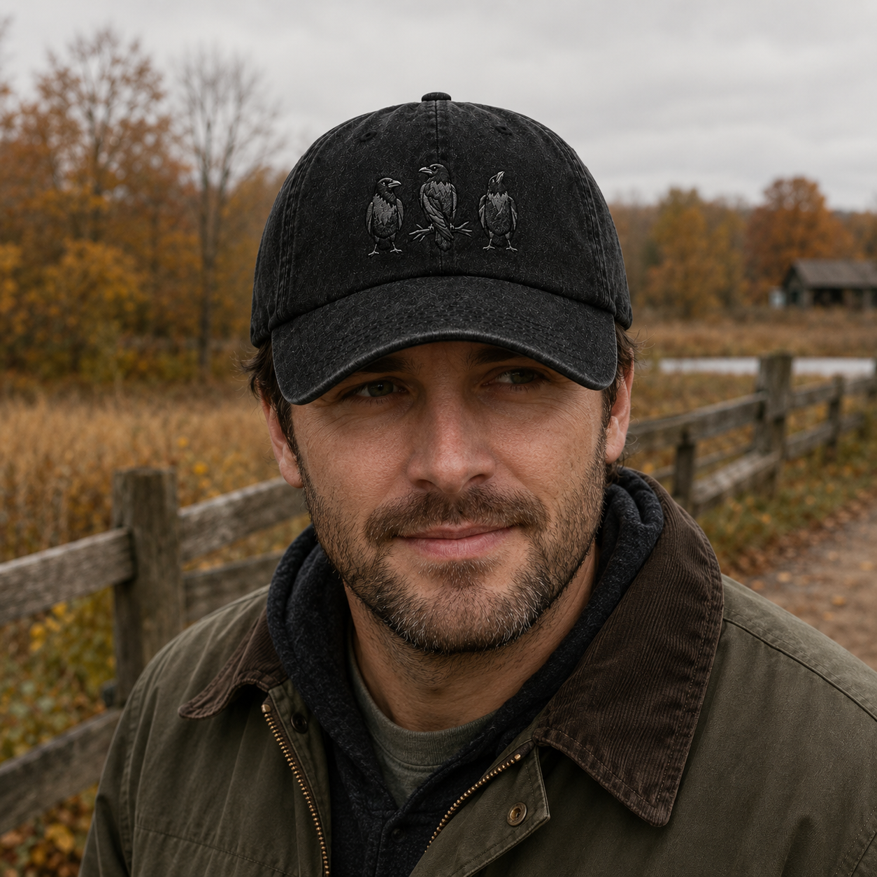 Three Raven Embroidered Washed Cap - Washed Cap - lifestyle