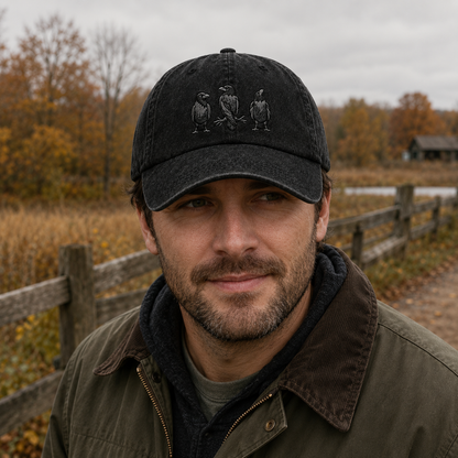 Three Raven Embroidered Washed Cap - Washed Cap - lifestyle