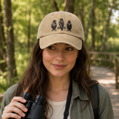 Three Raven Embroidered Washed Cap - Washed Cap - side view