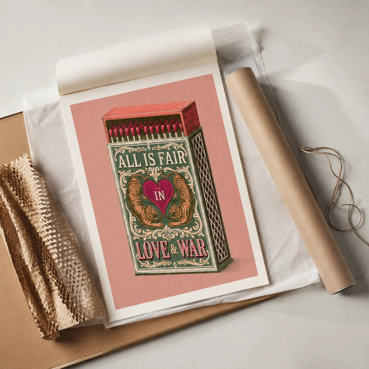 Tiger Matchbox Love and War Wall Art Decor - Wall Art Decor - back view