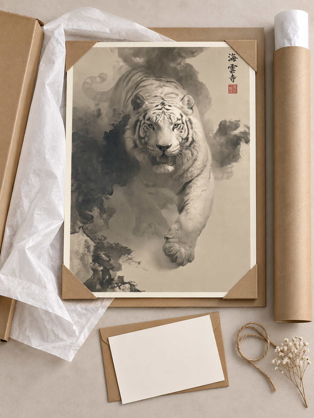 Tiger Through Ink Clouds Poster - Wall Art Decor - close-up - canvas print, framed wall art