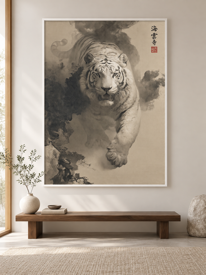 Tiger Through Ink Clouds Poster - Wall Art Decor - alternate angle - canvas print, framed wall art