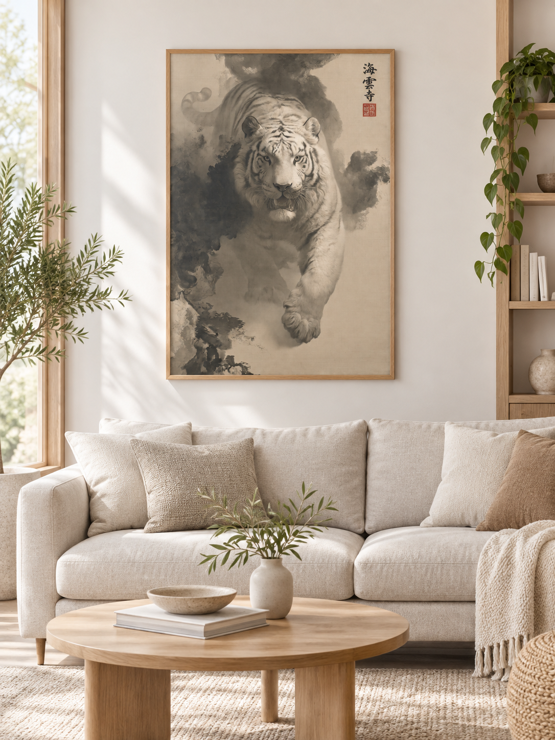 Tiger Through Ink Clouds Poster - Wall Art Decor - detail view - canvas print, framed wall art
