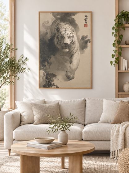 Tiger Through Ink Clouds Poster - Wall Art Decor - detail view - canvas print, framed wall art
