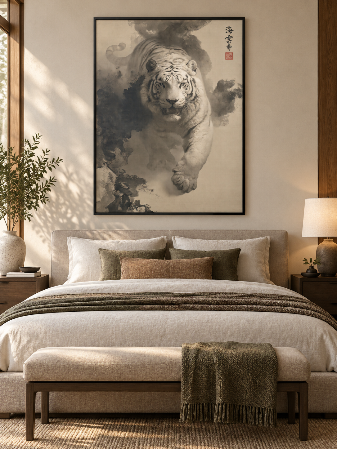 Tiger Through Ink Clouds Poster - Wall Art Decor - lifestyle shot - canvas print, framed wall art
