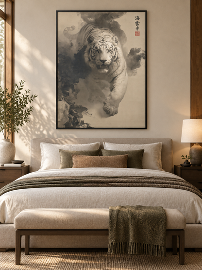 Tiger Through Ink Clouds Poster - Wall Art Decor - lifestyle shot - canvas print, framed wall art