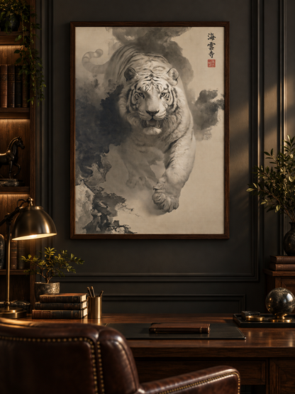 Tiger Through Ink Clouds Poster - Wall Art Decor - close-up - canvas print, framed wall art