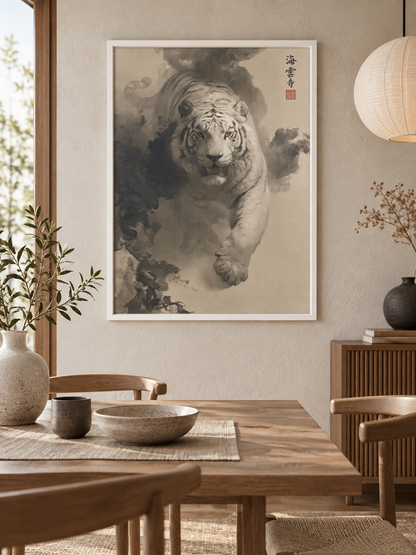 Tiger Through Ink Clouds Poster - Wall Art Decor - alternate angle - canvas print, framed wall art