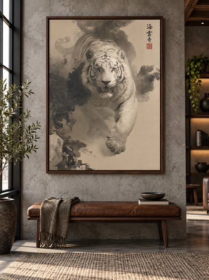 Tiger Through Ink Clouds Poster - Wall Art Decor - detail view - canvas print, framed wall art