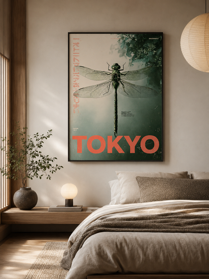 Tokyo Dragonfly Poster - Wall Art Decor - lifestyle shot - tokyo dragonfly poster, japanese dragonfly wall art