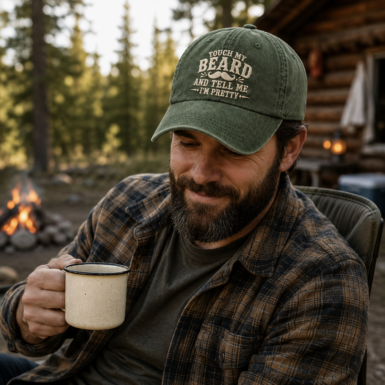 Touch My Beard Embroidered Washed Cap - Washed Cap - detail