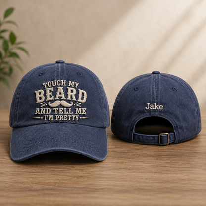 Touch My Beard Embroidered Washed Cap - Washed Cap - front view