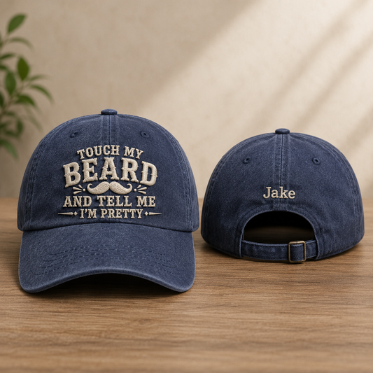 Touch My Beard Embroidered Washed Cap - Washed Cap - front view