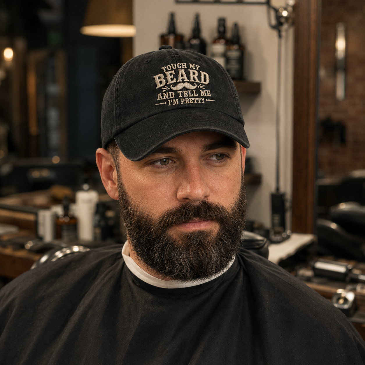 Touch My Beard Embroidered Washed Cap - Washed Cap - side view