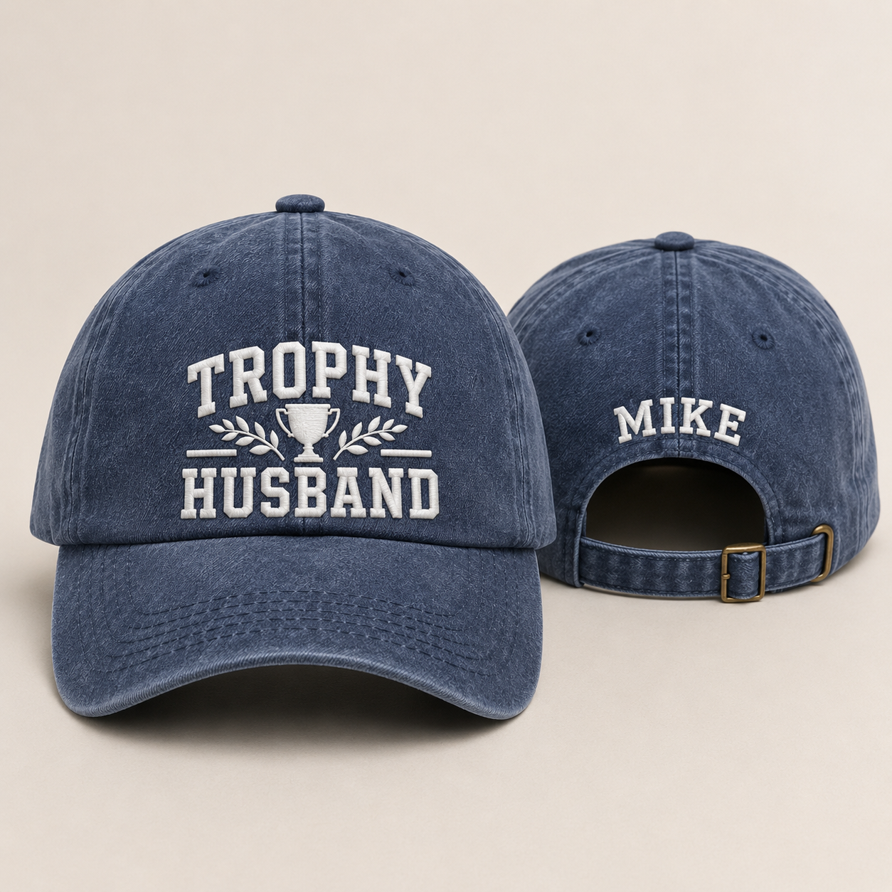 Trophy Husband Embroidered Washed Cap - Washed Cap - front view
