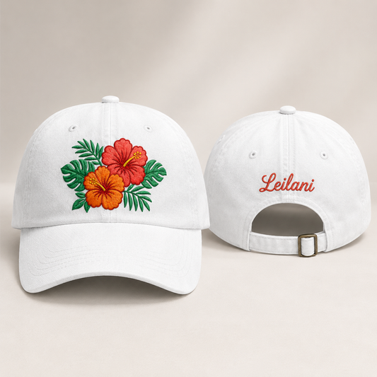 Tropical Hibiscus Embroidered Washed Cap - Washed Cap - front view