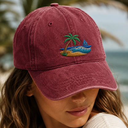 Tropical Island Sailboat Washed Cap - washed cap - lifestyle