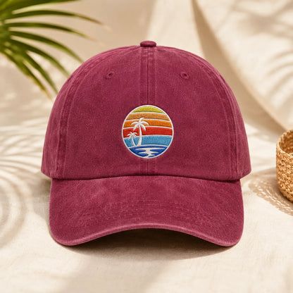 Tropical Sunset Palm Tree Washed Cap - washed cap - alternate angle