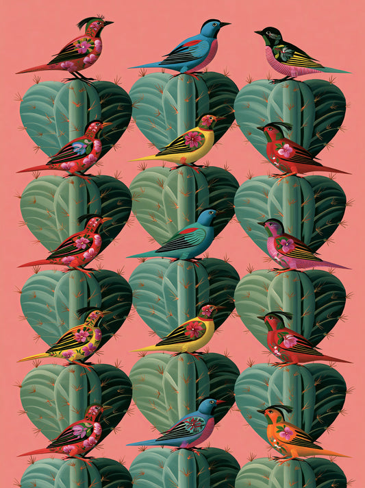 Tangaras Tropicaux Art Mural - Wall Art Decor - front view - tropical tanager wall art, colorful bird art print