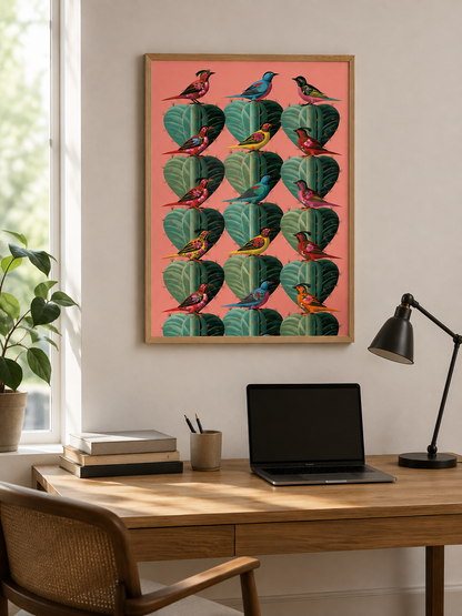 Tropiska Fåglar Poster - Wall Art Decor - front view - tropical tanager wall art, colorful bird art print