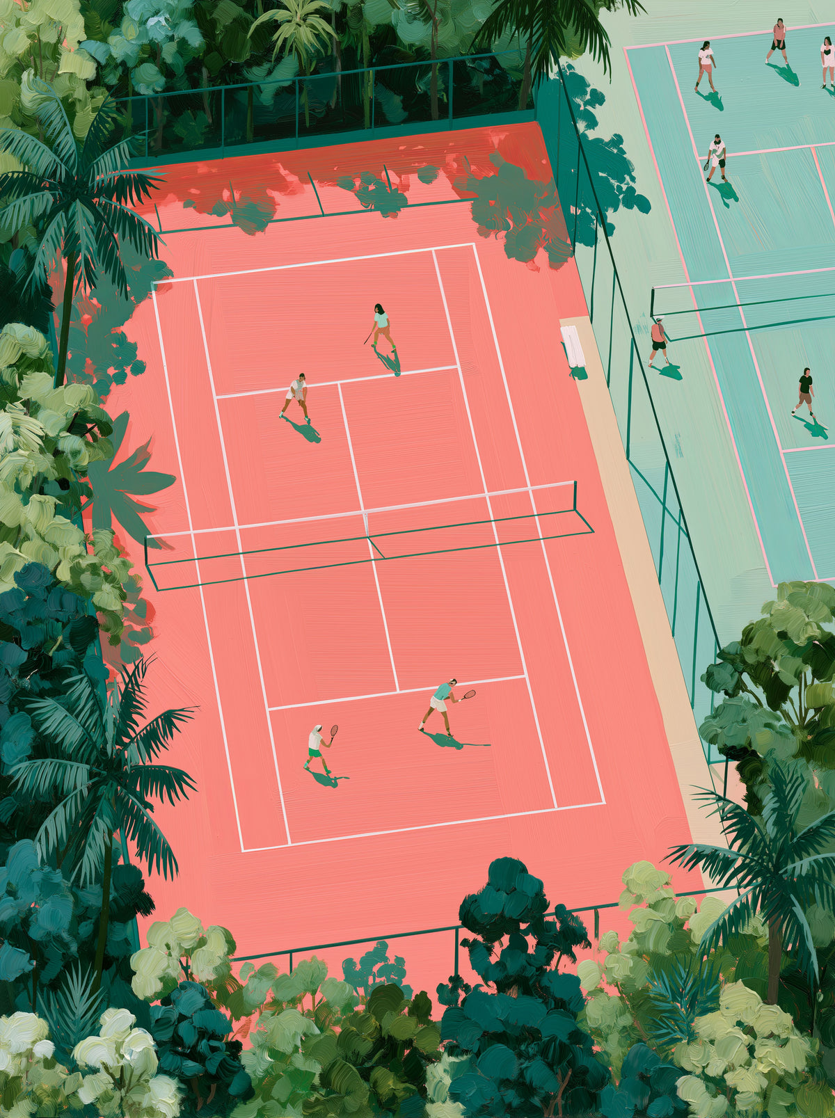 Tropical Tennis Courts Wall Art - Wall Art Decor - front view - tennis court wall art, coral tennis wall decor