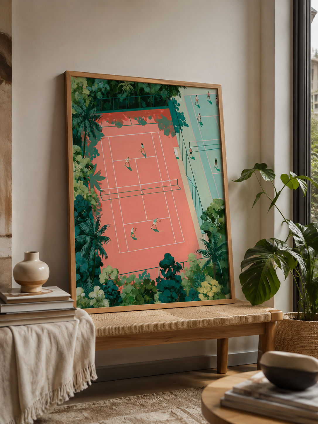 Tropical Tennis Courts Wall Art - Wall Art Decor - alternate angle - tennis court wall art, coral tennis wall decor