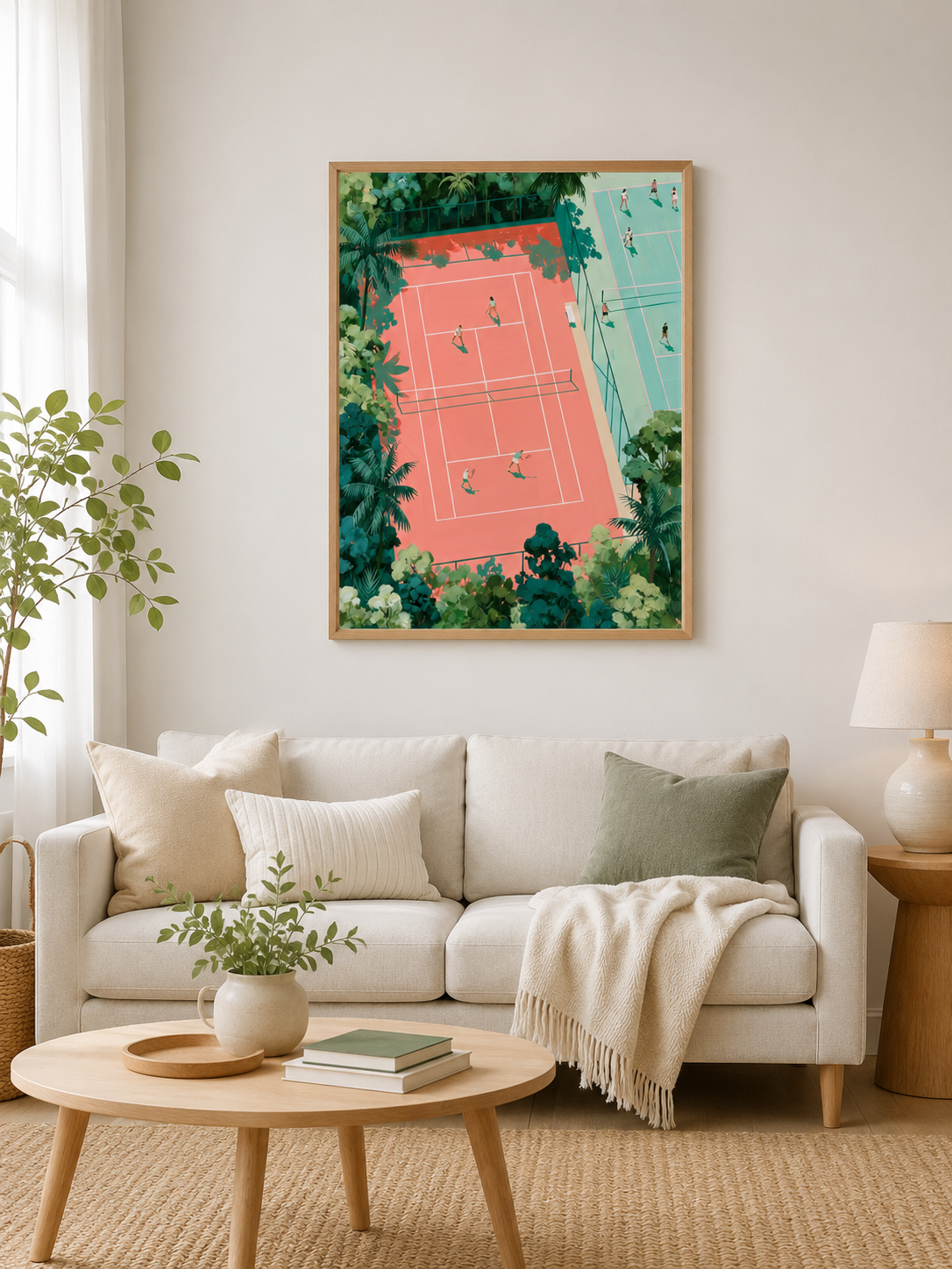 Tropical Tennis Courts Wall Art - Wall Art Decor - detail view - tennis court wall art, coral tennis wall decor