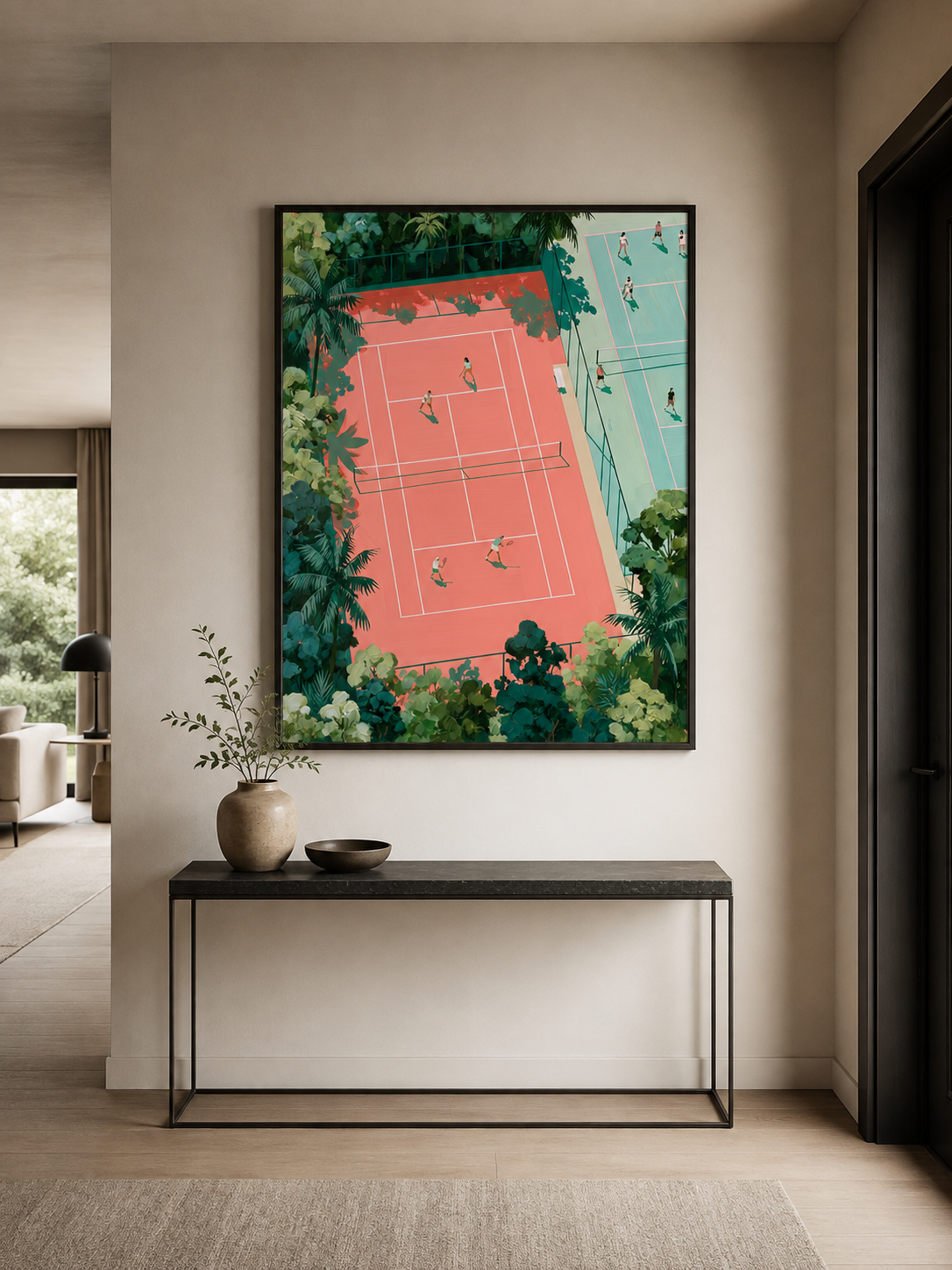 Tropical Tennis Courts Wall Art - Wall Art Decor - close-up - tennis court wall art, coral tennis wall decor