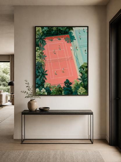 Tropical Tennis Courts Wall Art - Wall Art Decor - close-up - tennis court wall art, coral tennis wall decor